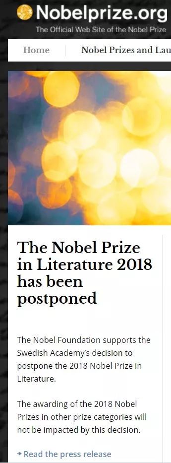 諾獎(jiǎng)官網(wǎng)發(fā)布的通告。
