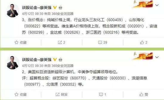 ▲廖英強通過個人微博多次薦股