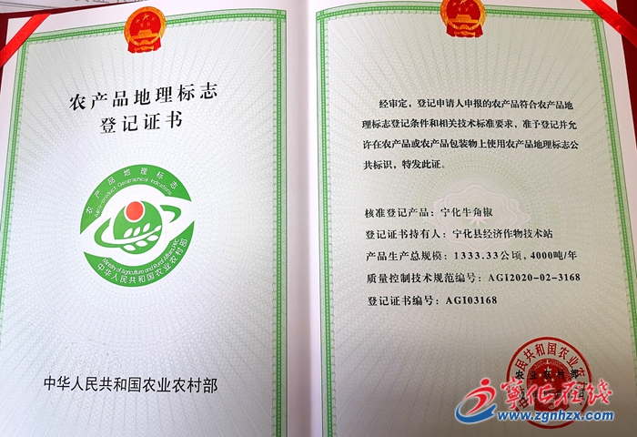 “寧化牛角椒”獲農產品地理標志登記保護