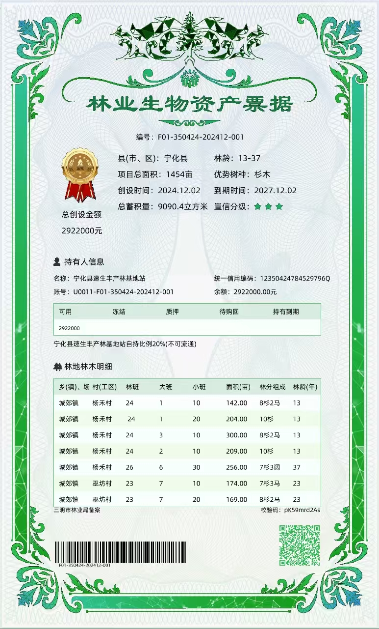 寧化縣成功創(chuàng)設(shè)首張“林票2.0”電子化資產(chǎn)憑證