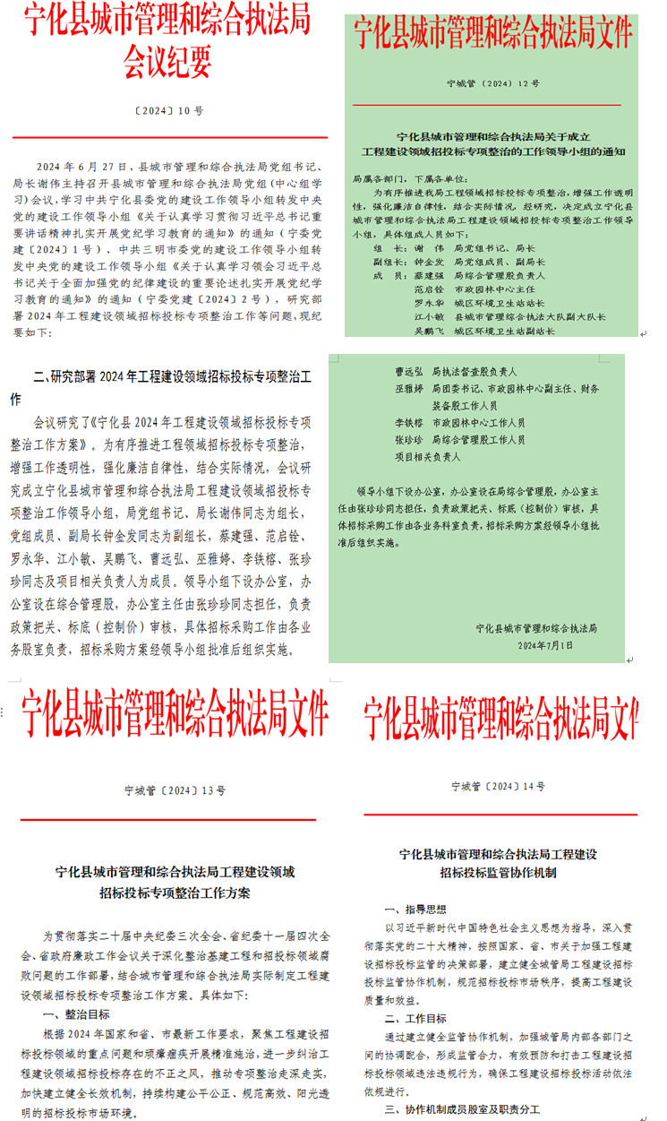 寧化縣城市管理和綜合執法局關于工程建設領域 招投標不規范影響營商環境問題專項整治工作